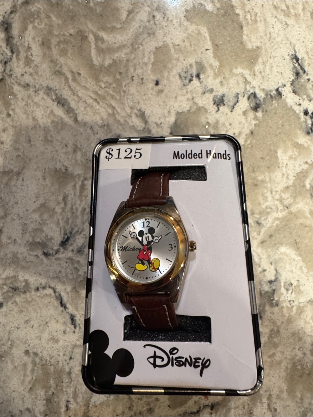 Disney Gold-Tone Mickey Mouse Watch with Brown Strap and White Dial